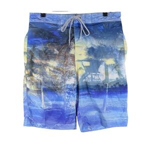 Aeropostale Swim Trunks Tropical Print Beach Surf Drawstring‎ L